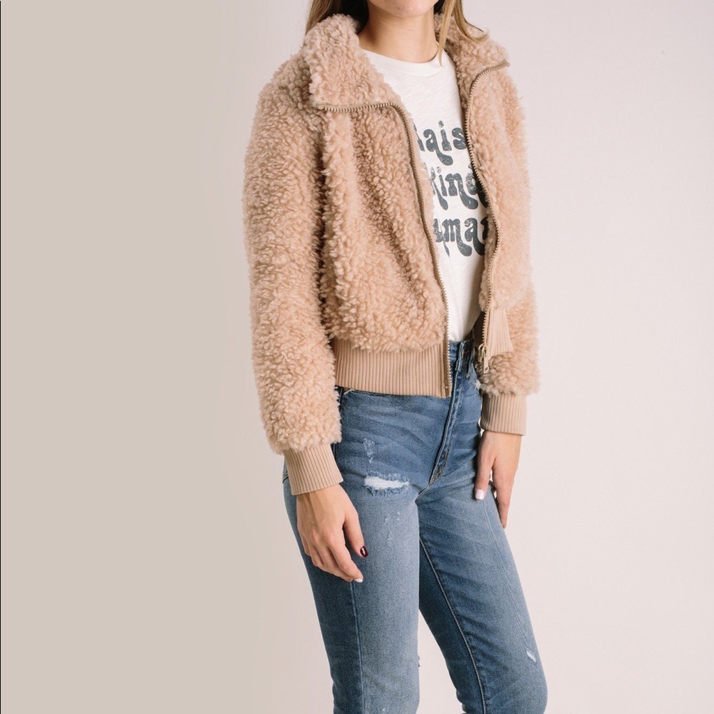 Suzanne Cropped Teddy Jacket - Taupe